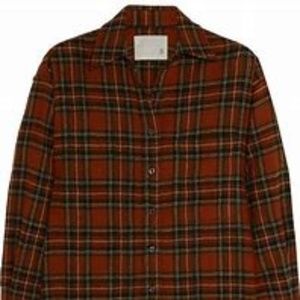 R 13 Oversized Tartan Plaid Wool Shirt; Size Med.